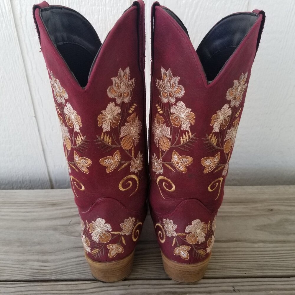 Roper Flower Embroidery Womens Wine Cowboy Western Boots 9 M - Picture 13 of 13